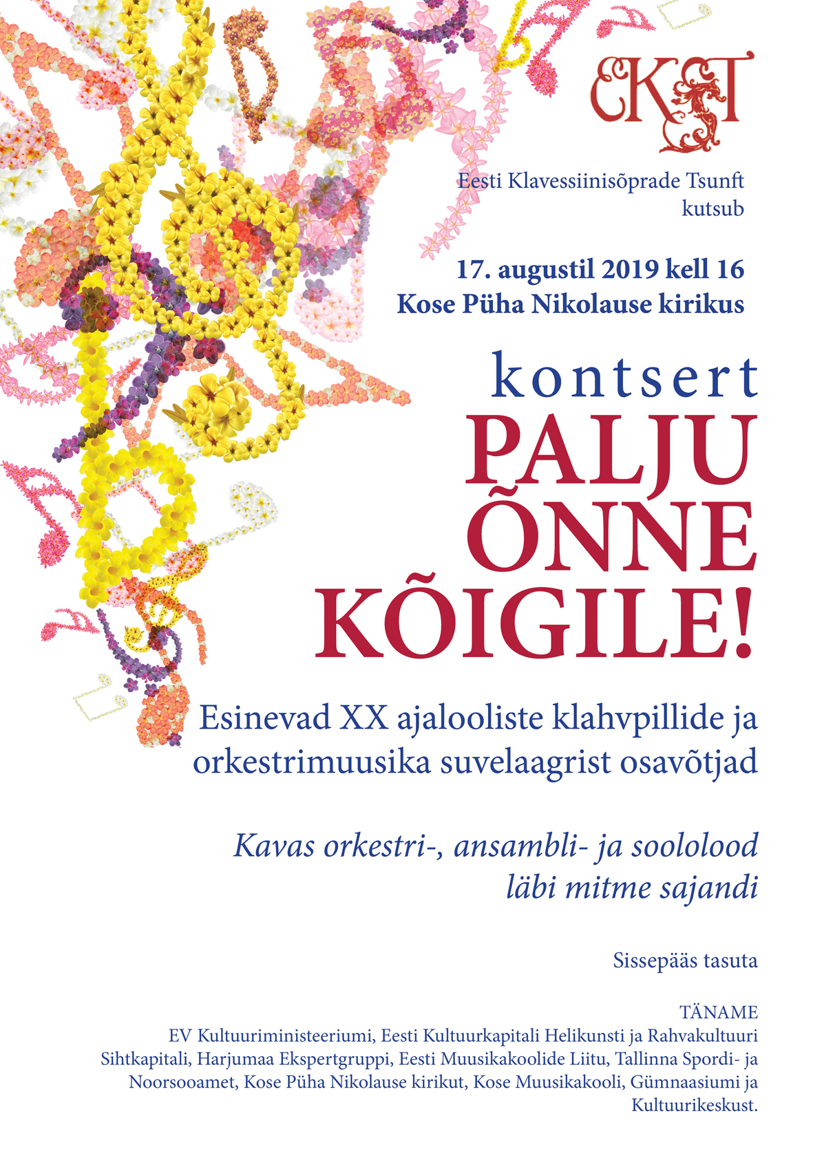 XX ajalooliste klahvpillide, ansambli- ja orkestrimuusika suvelaager  Kosel 14.-17.august 2019  